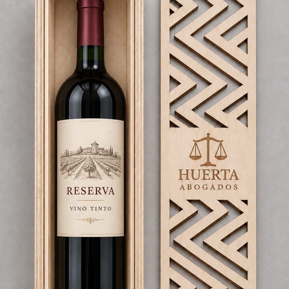 Caja de vino o botella, madera grabada
