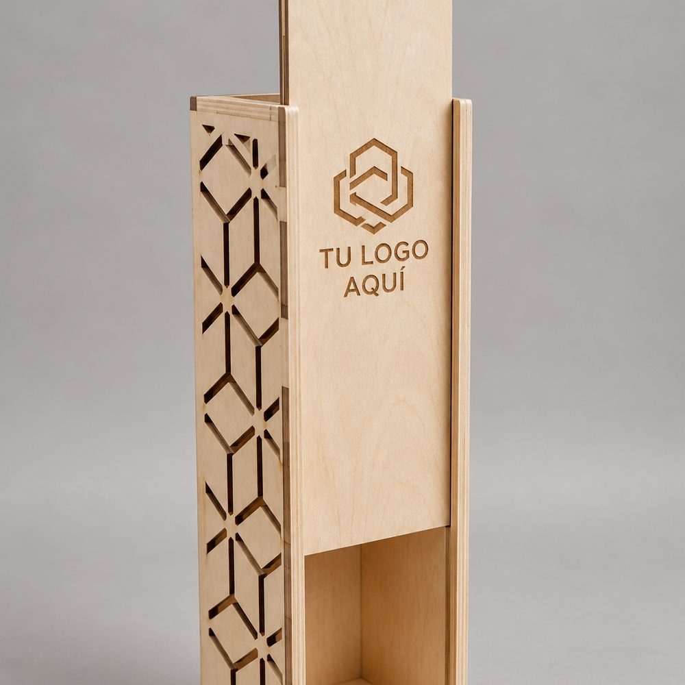 Caja de vino o botella, madera grabada · foto 4